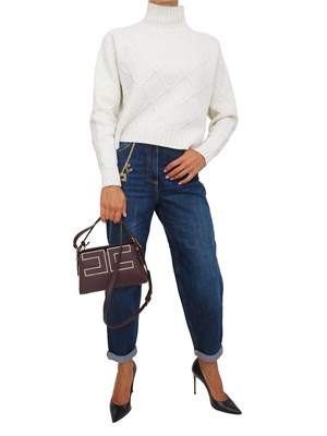 Pullover Elisabetta Franchi con losanghe jacquard  in maglia bianca in DONNA