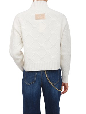 Pullover Elisabetta Franchi con losanghe jacquard  in maglia bianca in DONNA