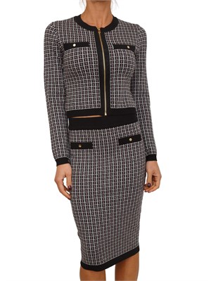 Cardigan Fracomina in viscosa motivo jacquard geometrico nero in DONNA