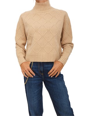 Pullover Elisabetta Franchi con losanghe jacquard  in maglia cammello in DONNA