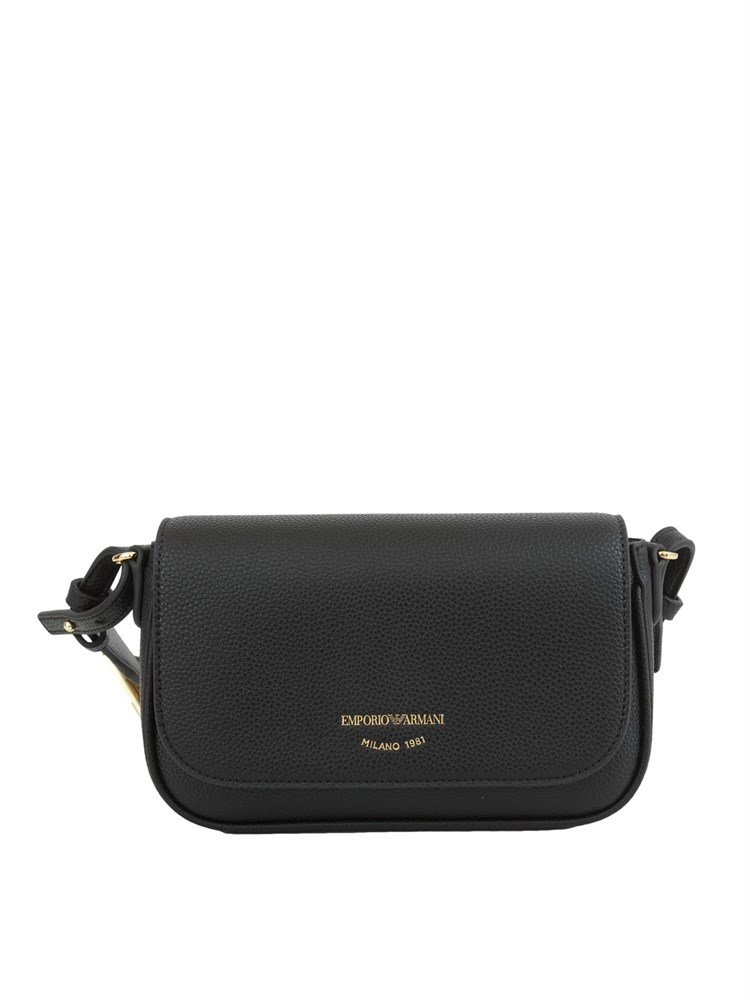 Mini bag Emporio Armani in ecopelle nera con tracolla in tessuto con logo