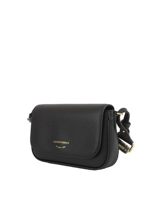Mini bag Emporio Armani in ecopelle nera con tracolla in tessuto con logo in DONNA