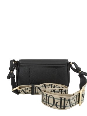 Mini bag Emporio Armani in ecopelle nera con tracolla in tessuto con logo in DONNA