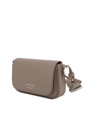 Mini bag Emporio Armani in ecopelle taupe con tracolla in tessuto con logo in DONNA