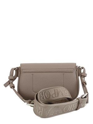 Mini bag Emporio Armani in ecopelle taupe con tracolla in tessuto con logo in DONNA