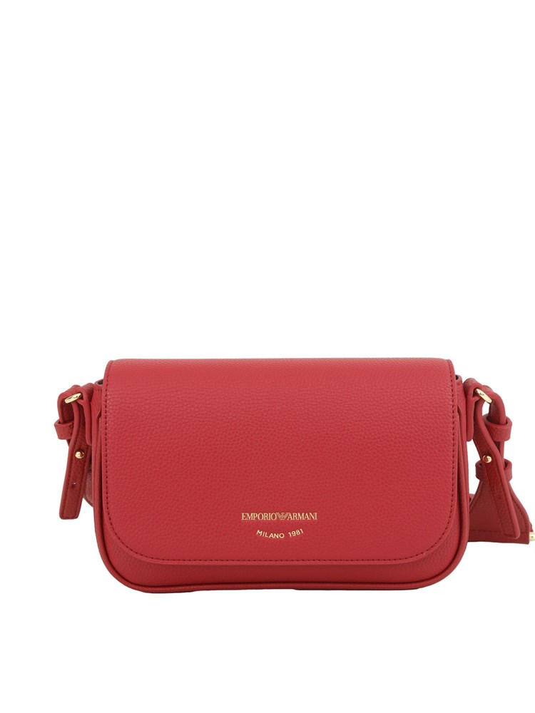 Mini bag Emporio Armani in ecopelle rossa con tracolla in tessuto con logo