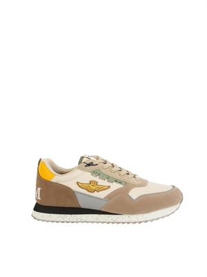 Sneakers uomo Aeronautica Militare in tessuto tecnico beige con inserti suede in UOMO