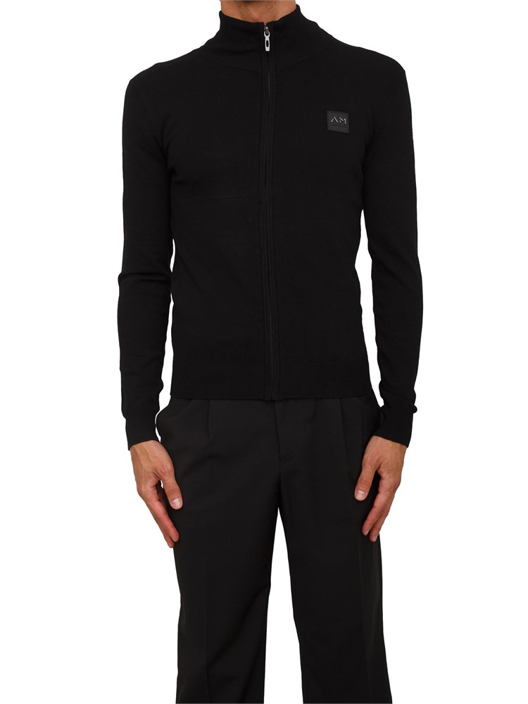 Maglia Antony Morato slim fit in misto viscosa nera con patch logata e zip