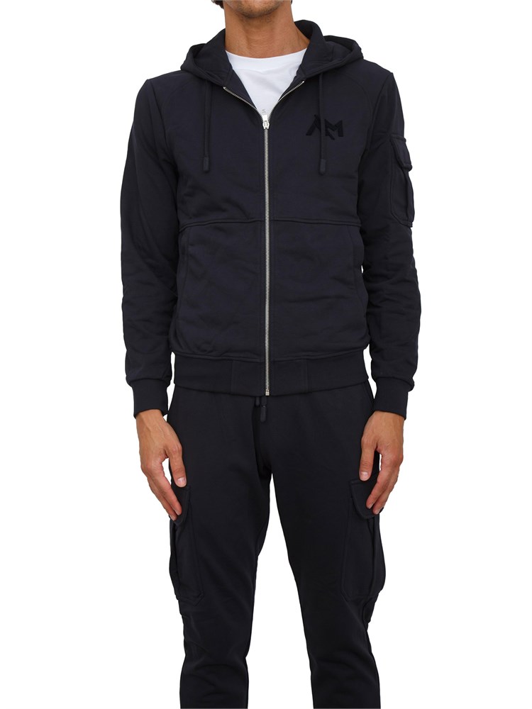 Felpa Antony Morato con zip e cappuccio in misto cotone interlock blu