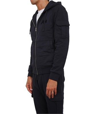Felpa Antony Morato con zip e cappuccio in misto cotone interlock blu in UOMO