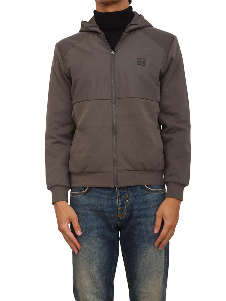 Felpa Antony Morato con zip e cappuccio in cotone interlock e tessuto tecnico verde