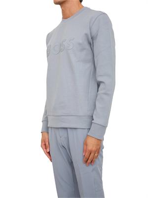 Felpa Boss uomo in cotone grigio celeste in UOMO