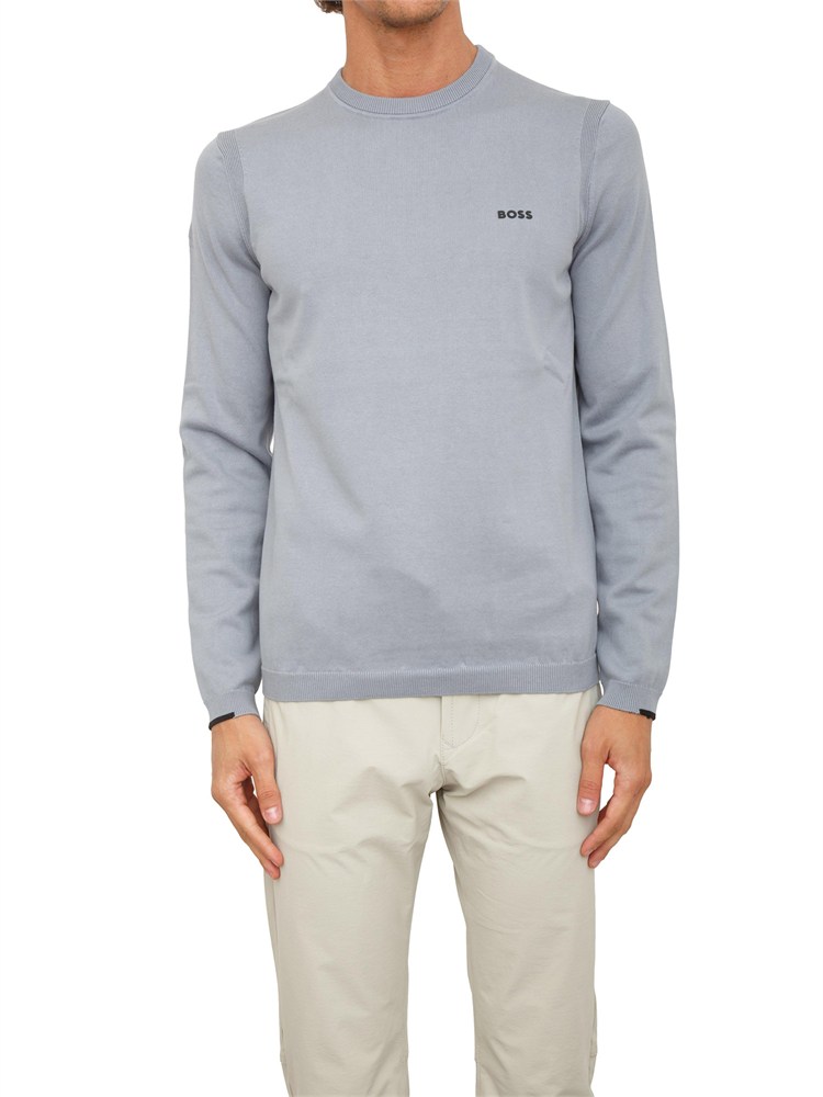 Maglia Boss uomo in cotone grigio e logo a contrasto