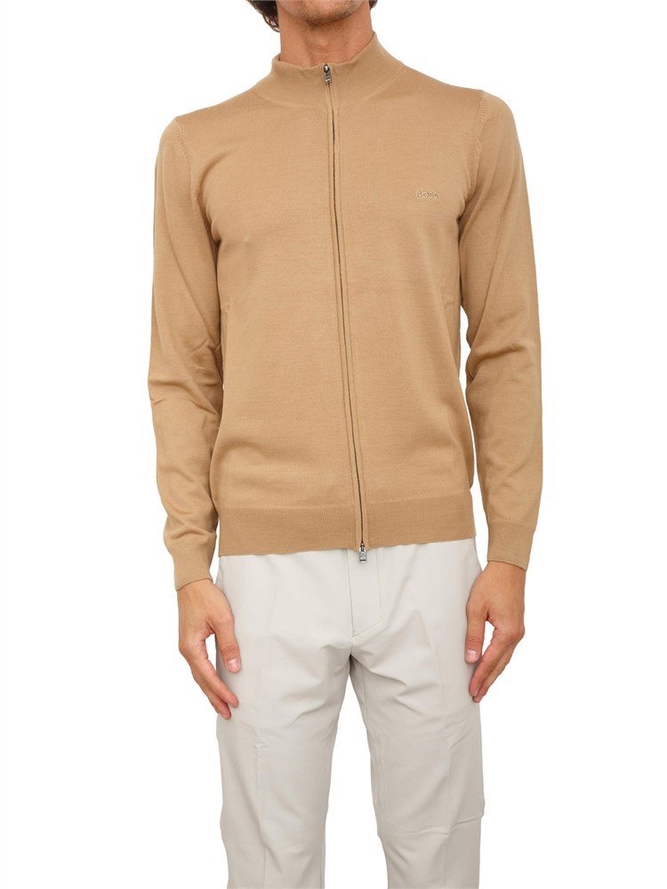 Maglia cardigan Boss uomo in lana vergine cammello