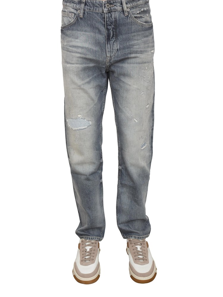 Jeans Boss uomo in cotone grigio con dettagli used