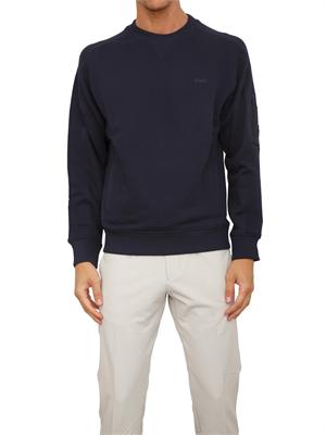 Felpa Boss uomo in misto cotone blu con tasca e zip su manica in UOMO