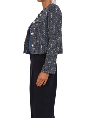 Giacca monopetto Liu Jo donna in bouclÉ blu con perle in DONNA