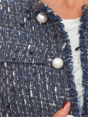 Giacca monopetto Liu Jo donna in bouclÉ blu con perle in DONNA