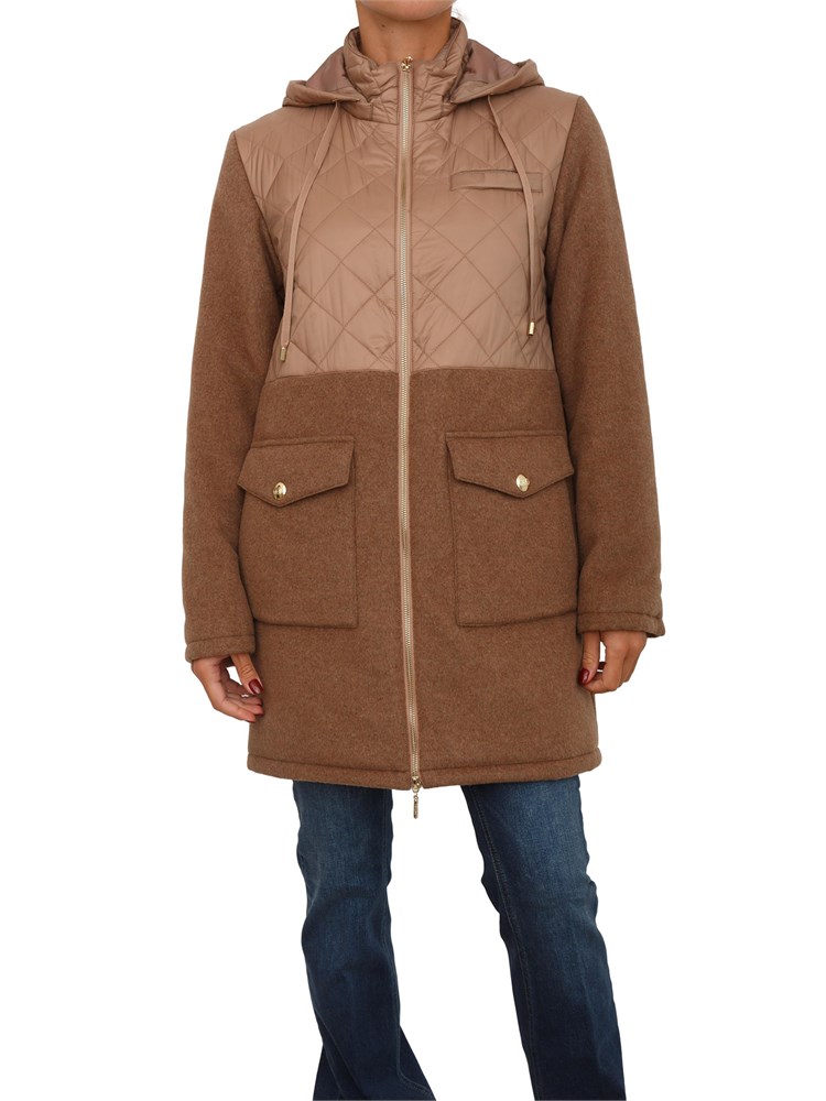 Cappotto parka Liu Jo donna in panno misto lana e nylon cammello
