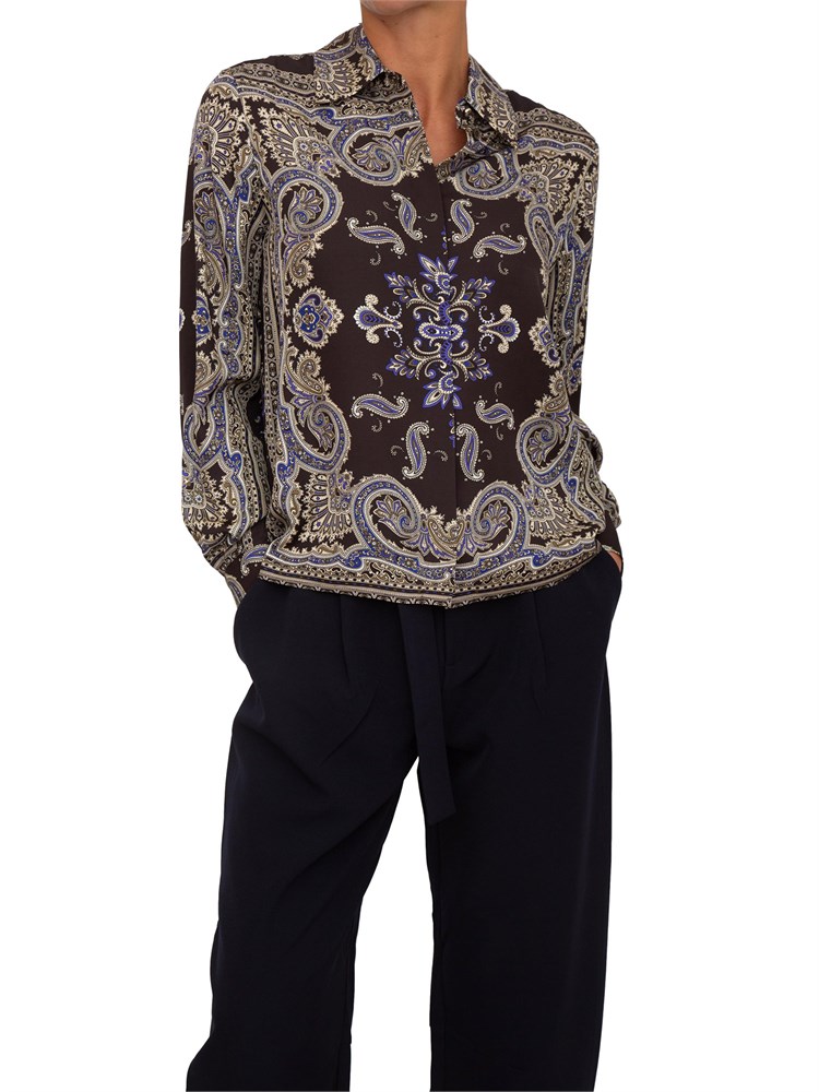 Camicia Liu Jo in twill di viscosa marrone con stampa all over
