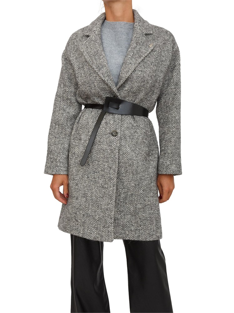 Cappotto Liu Jo donna in lana e alpaca grigia con lavorazione a spiga