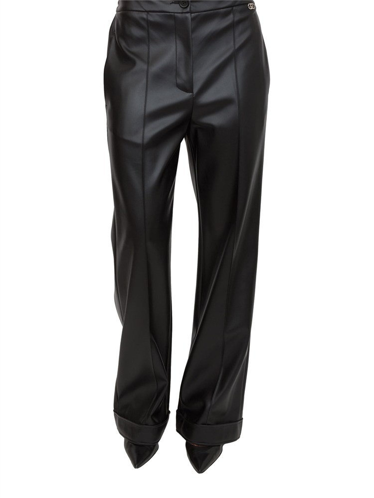 Pantaloni Liu Jo donna in tessuto spalmato effetto pelle nera