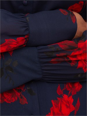 Camicia Blugirl in voile di seta blu con stampa floreale in DONNA