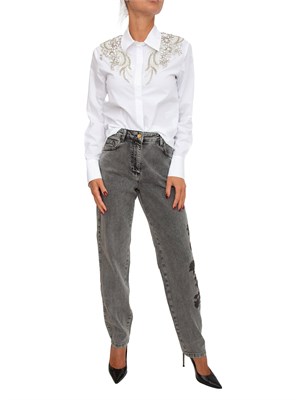 Camicia Blugirl in cotone bianco con patch di cristalli in DONNA