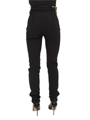 Pantaloni Elisabetta Franchi in crêpe nera con cintura in DONNA