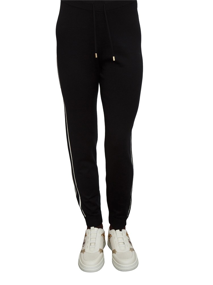 Pantaloni jogger Liu Jo donna in maglia nera con bande laterali