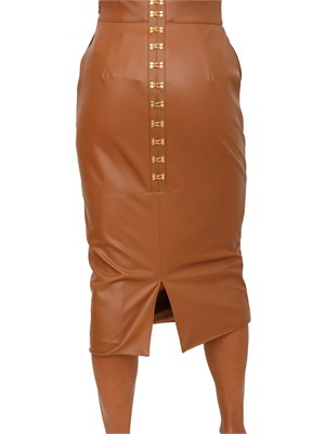 Gonna a tubino Elisabetta Franchi in ecopelle cuoio con ganci gioiello in DONNA