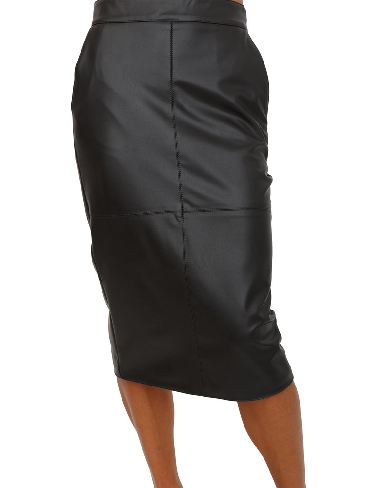 Gonna a tubino Elisabetta Franchi in ecopelle nera con ganci gioiello