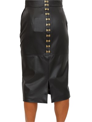 Gonna a tubino Elisabetta Franchi in ecopelle nera con ganci gioiello in DONNA