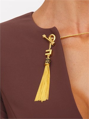 Abito Elisabetta Franchi in crêpe bordeaux con catena gioiello in DONNA