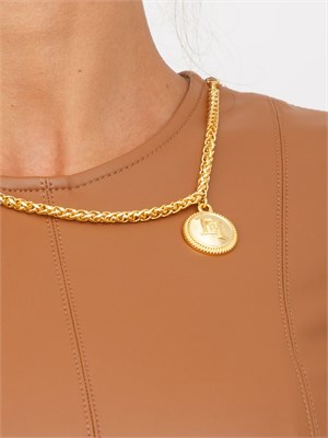 Top Elisabetta Franchi in ecopelle cuoio con collana e charm in DONNA