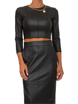 Top Elisabetta Franchi in ecopelle nera con collana e charm in DONNA