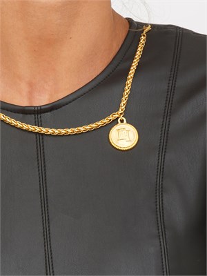 Top Elisabetta Franchi in ecopelle nera con collana e charm in DONNA