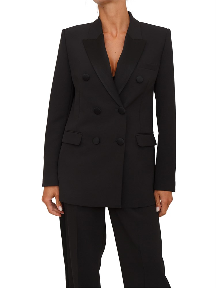 Giacca Elisabetta Franchi in crêpe nero con dettagli in raso