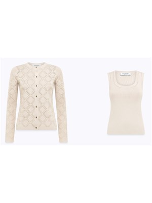 Twin-set Blugirl cardigan+top in viscosa rosa cipria con strass in DONNA