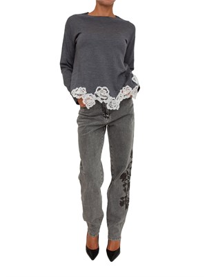 Maglia Blugirl in lana grigia con pizzo in DONNA