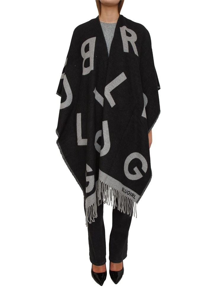 Poncho Blugirl in caldo tessuto nero logo lettering