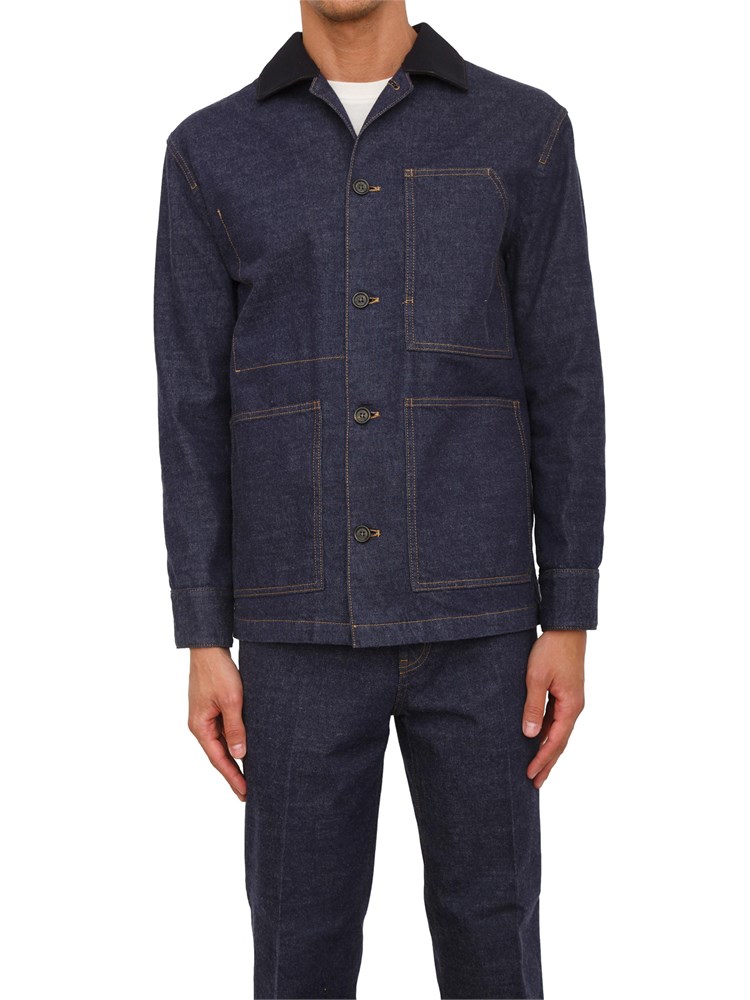 Giubbotto Paolo Pecora in denim indaco colletto a contrasto