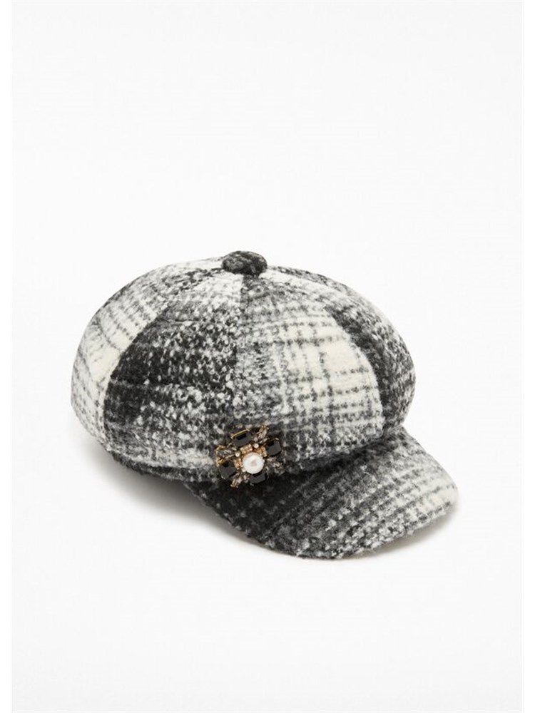 Cappello Liu Jo in tessuto check con spilla  strass e perla