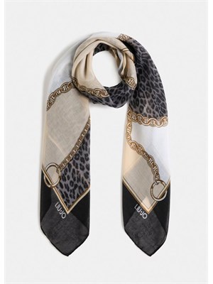Foulard Liu Jo nero con stampa animalier e catena in DONNA