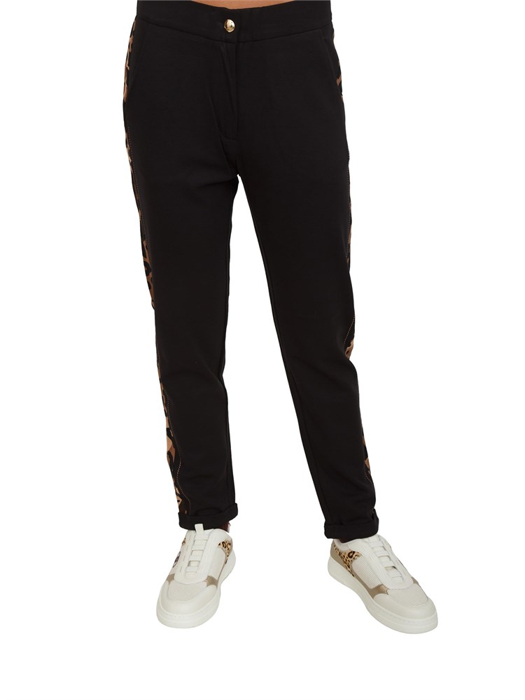 Pantaloni tuta donna Liu Jo in viscosa nera con banda animalier