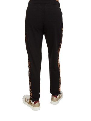 Pantaloni tuta donna Liu Jo in viscosa nera con banda animalier in DONNA