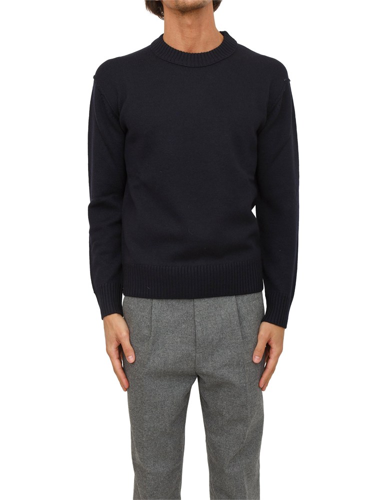 Maglia girocollo Paolo Pecora in lana merino blu