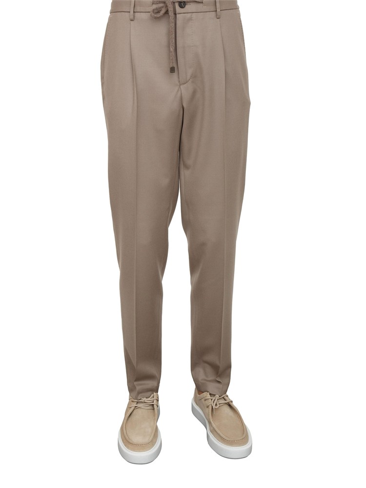 Pantaloni uomo jogger Peserico in flanella beige