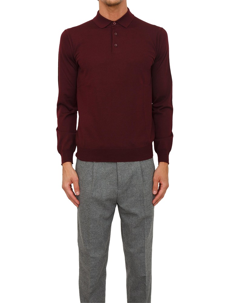 Maglia polo Paolo Pecora in lana merino bordeaux