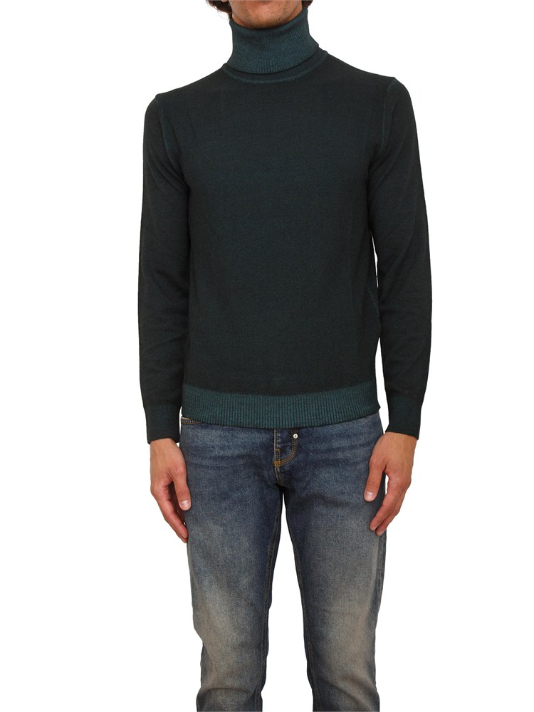 Maglia a collo alto Aiace Galassi in pura lana verde con effetto delavÉ